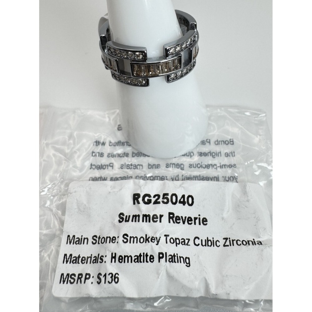 Size 8 Bomb Party Ring - RG25040 "Summer Reverie" Smokey Topaz CZ On Hematite - Picture 2 of 4